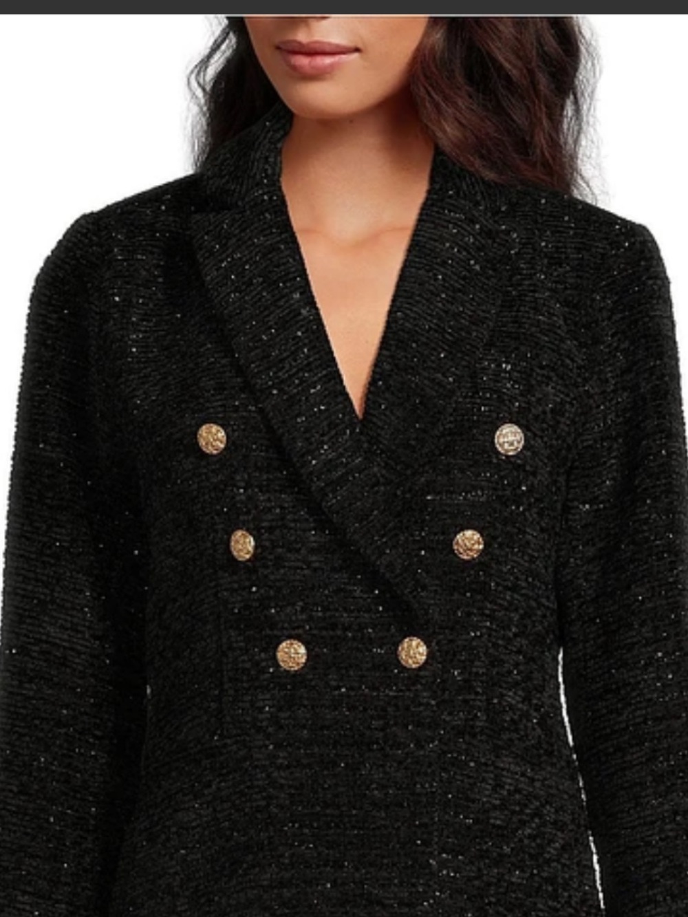 Black Double-Breasted Knit Blazer with Gold Buttons